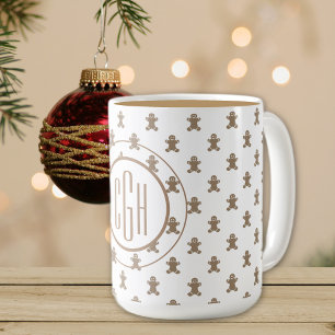Monogram op Gingerbread Man Patroon 15oz Koffiemok