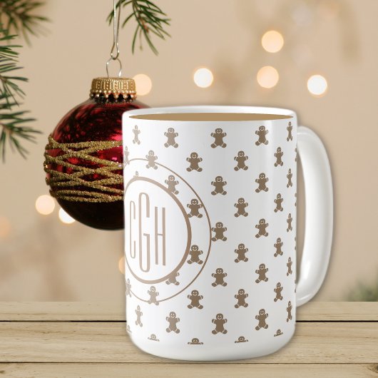 Monogram op Gingerbread Man Patroon 15oz Koffiemok