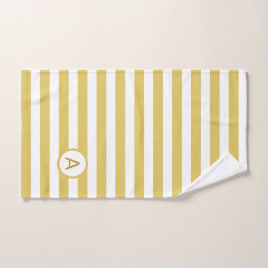 Monogram op Golden & White Striped Bad Handdoek (Handdoek)
