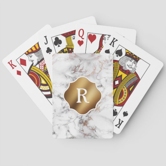 Monogram op goud en wit marmer pokerkaarten (Achterkant)