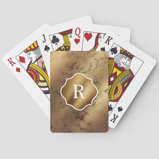 Monogram op goud en zwart marmer pokerkaarten (Achterkant)