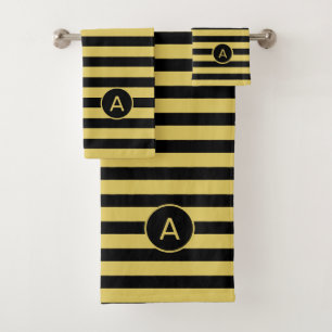 Monogram op goud- en zwartgestreepte badhanddoeken bad handdoek