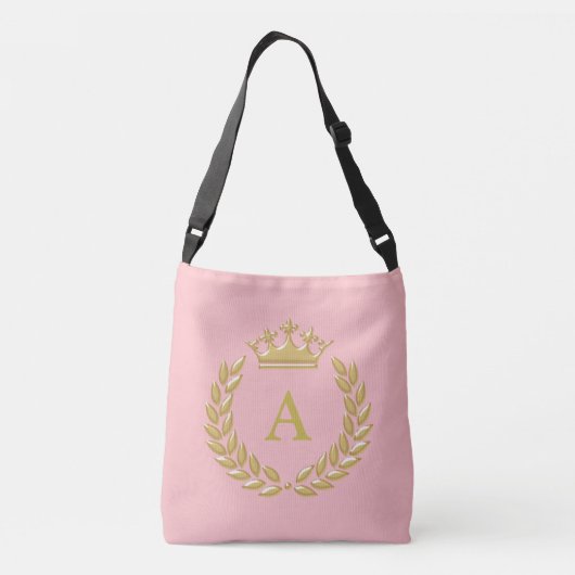 Monogram op gouden kroon en Laurel op lichtroze Crossbody Tas (Achterkant)
