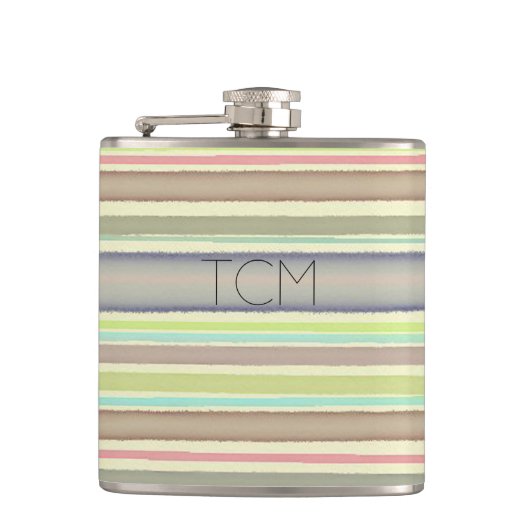 Monogram op handbeschilderde strepen met waterverf heupfles (Voorkant)
