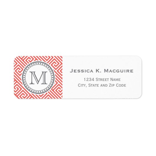 Monogram op het Coral Greek Key Pattern Etiket (Voorkant)