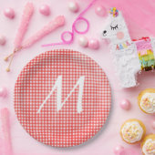 Monogram op het ontwerp van rode en witte gingham papieren bordje (Feest)