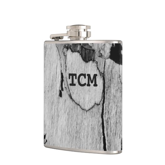 Monogram op hout zwart en wit heupfles (Links)