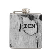 Monogram op hout zwart en wit heupfles (Voorkant)