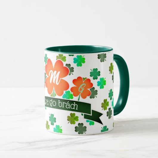 Monogram op klavertje vier-patroon mok (Voorkant rechts)