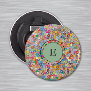 Monogram op kleine kleurrijke bloemen 2,25-in magn button flesopener