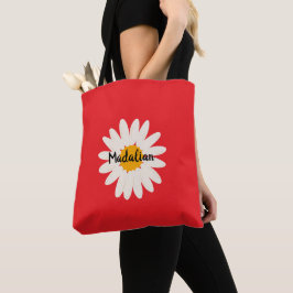 Monogram op levendige achtergrond bloemen rood tote bag
