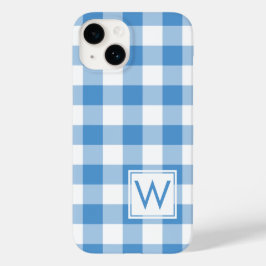 Monogram op lichtblauw en witte buffelplaat Case-Mate iPhone 14 hoesje
