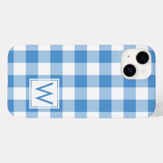 Monogram op lichtblauw en witte buffelplaat Case-Mate iPhone case (Achterkant (horizontaal))