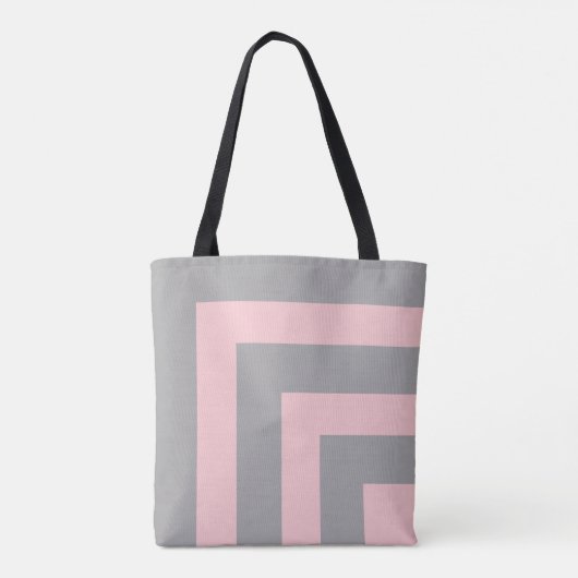 Monogram op lichtgrijs en roze strips tote bag (Achterkant)