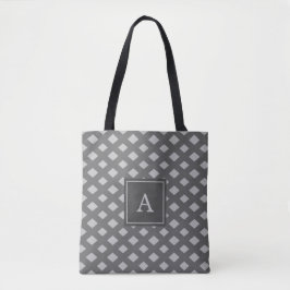 Monogram op lichtgrijze ruit geometrisch patroon tote bag