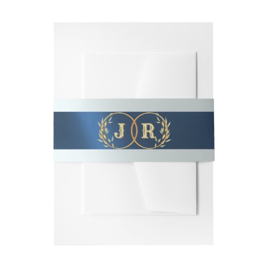 Monogram op lint - donkerblauw uitnodigingen wikkel (Voorkant Voorbeeld)