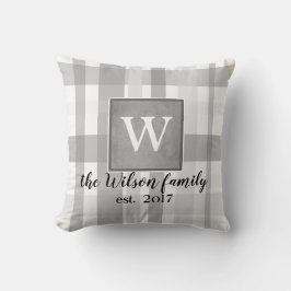 monogram op maat gesneden kussen grijs en witte vl