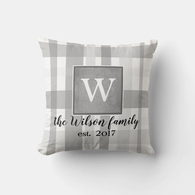 monogram op maat gesneden kussen grijs en witte vl (Voorkant)