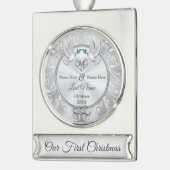 Monogram op maat van ons eerste kerstfeest samen verzilverd banner ornament (Links)