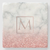 Monogram op marmer en faux glitter stenen onderzetter (Voorkant)