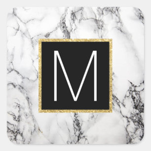 monogram op marmer vierkante sticker