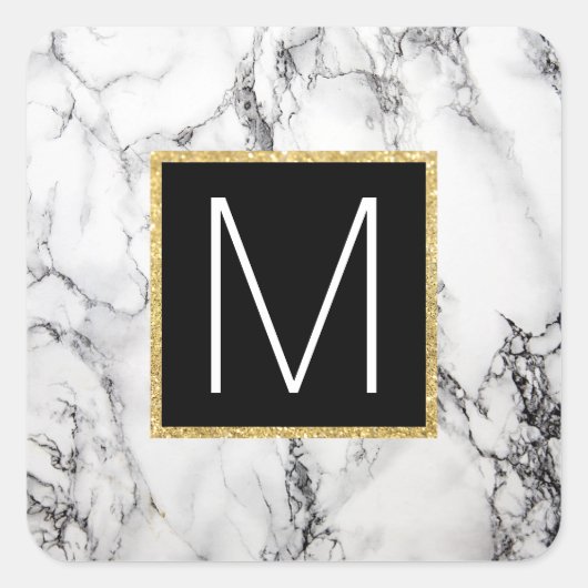 monogram op marmer vierkante sticker (Voorkant)