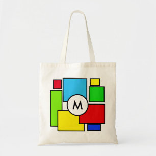 Monogram op meerkleurige vierkantjes tote bag
