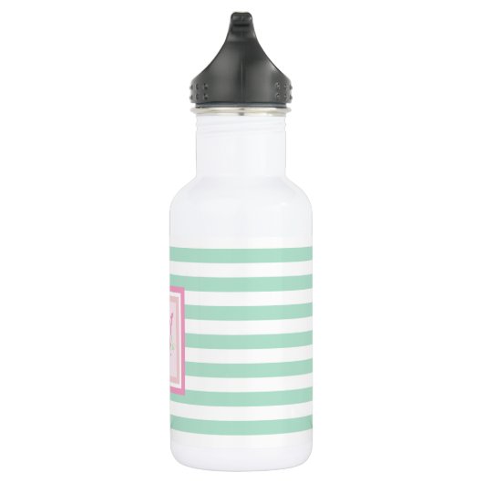 Monogram op Mint Green Stripes-Personalized Waterfles (Rechts)