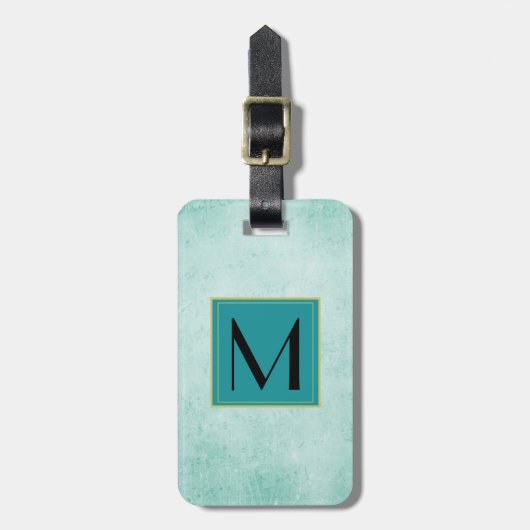 Monogram op Mint Groene  papiertextuur Bagagelabel (Voorkant verticaal)