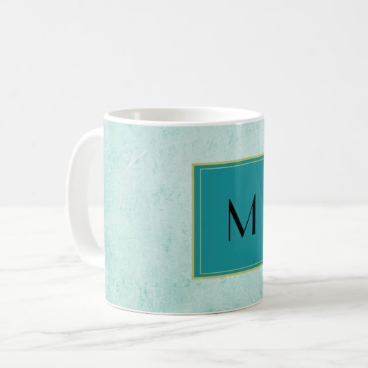 Monogram op Mint Groene papiertextuur Koffiemok (Voorkant links)