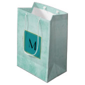 Monogram op Mint Groene papiertextuur Medium Cadeauzakje (Achterkant Gekanteld)