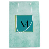 Monogram op Mint Groene papiertextuur Medium Cadeauzakje (Voorkant)