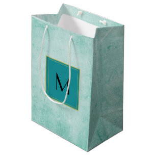 Monogram op Mint Groene  papiertextuur Medium Cadeauzakje