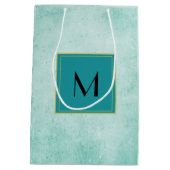 Monogram op Mint Groene papiertextuur Medium Cadeauzakje (Achterkant)