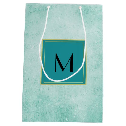 Monogram op Mint Groene  papiertextuur Medium Cadeauzakje (Achterkant)