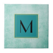 Monogram op Mint Groene papiertextuur Tegeltje (Voorkant)