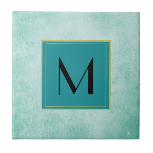 Monogram op Mint Groene  papiertextuur Tegeltje