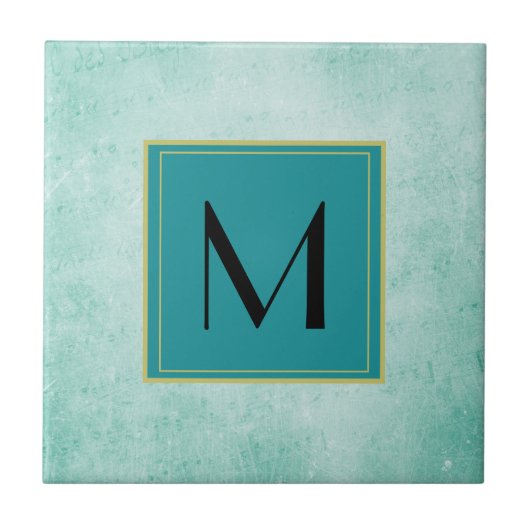 Monogram op Mint Groene  papiertextuur Tegeltje (Voorkant)