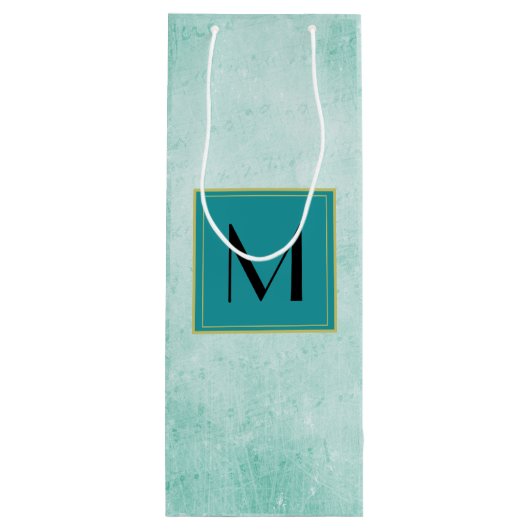 Monogram op Mint Groene  papiertextuur Wijn Cadeautas (Achterkant)