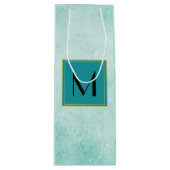 Monogram op Mint Groene  papiertextuur Wijn Cadeautas (Voorkant)