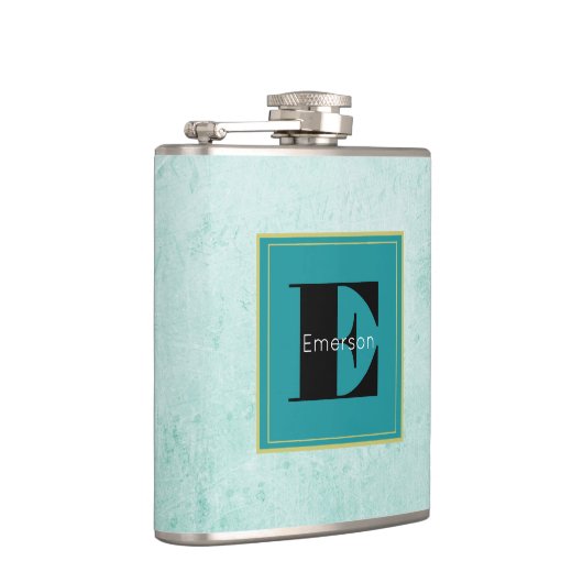 Monogram op Mint Groene  stijltextuur Heupfles (Rechts)