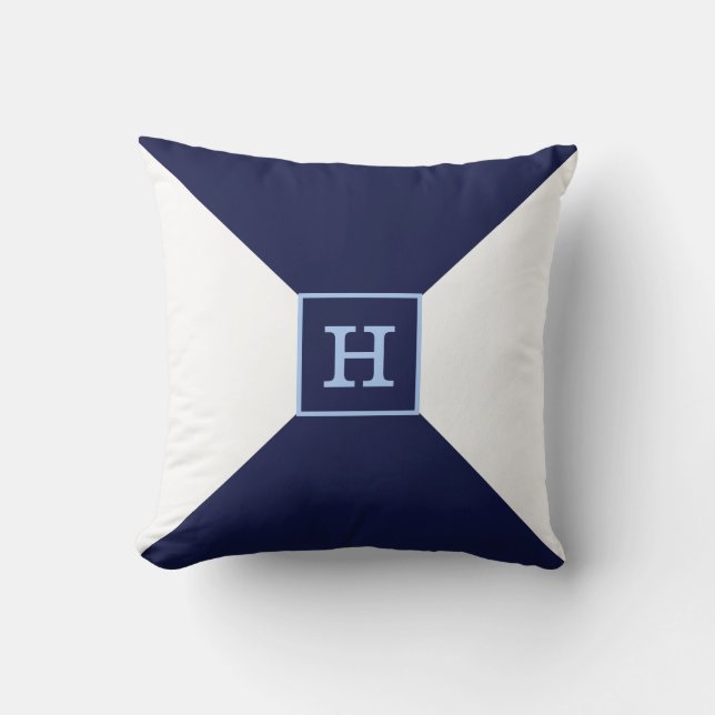 Monogram op Navy Blue & White Kussen (Voorkant)