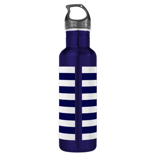 Monogram op Navy Blue & White Striped Waterfles (Achterkant)