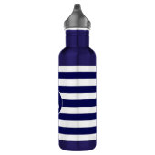 Monogram op Navy Blue & White Striped Waterfles (Rechts)