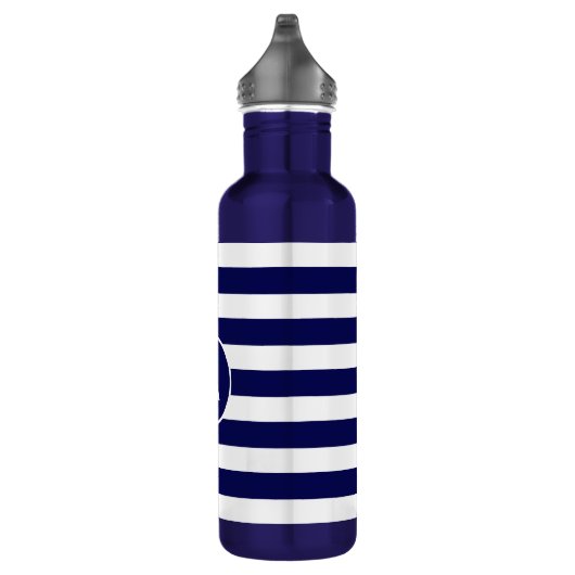 Monogram op Navy Blue & White Striped Waterfles (Rechts)