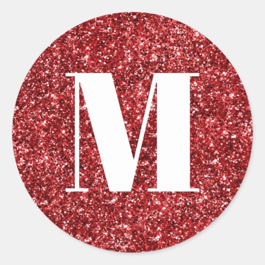 Monogram op nep robijnrood glitters ronde sticker (Voorkant)