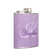 Monogram op Paars leder Heupfles (Rechts)