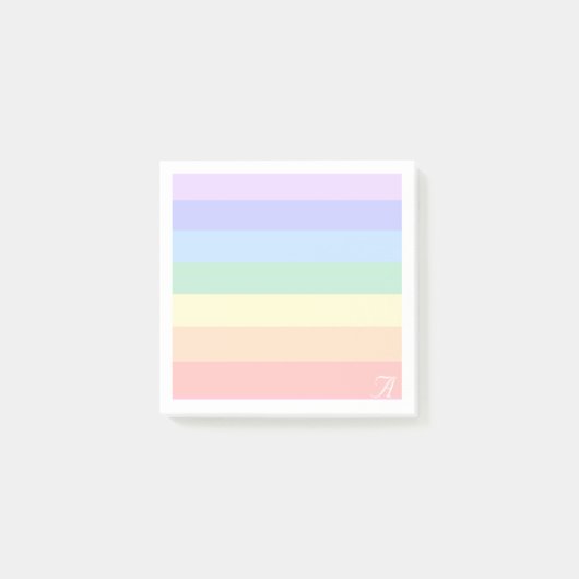 Monogram op pastel regenboog & witte lijst post-it® notes (Voorkant)
