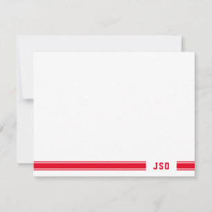 Monogram op porty Stripes Bright Red & White Notitiekaartje