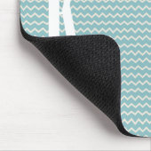 Monogram op Retro Blue Mini Chevron Patroon Muismat (Hoek)